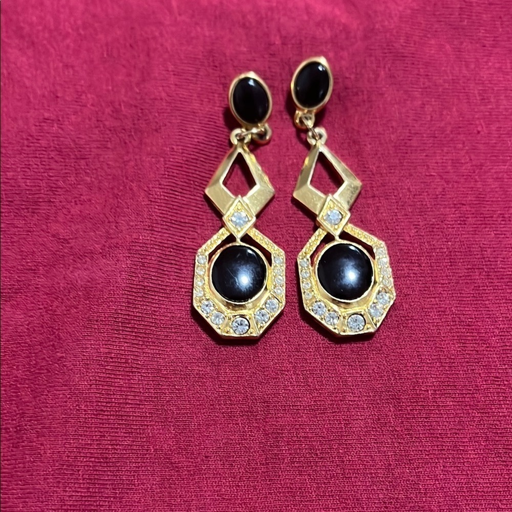 Avon Gold and Black Asymmetrical Earrings